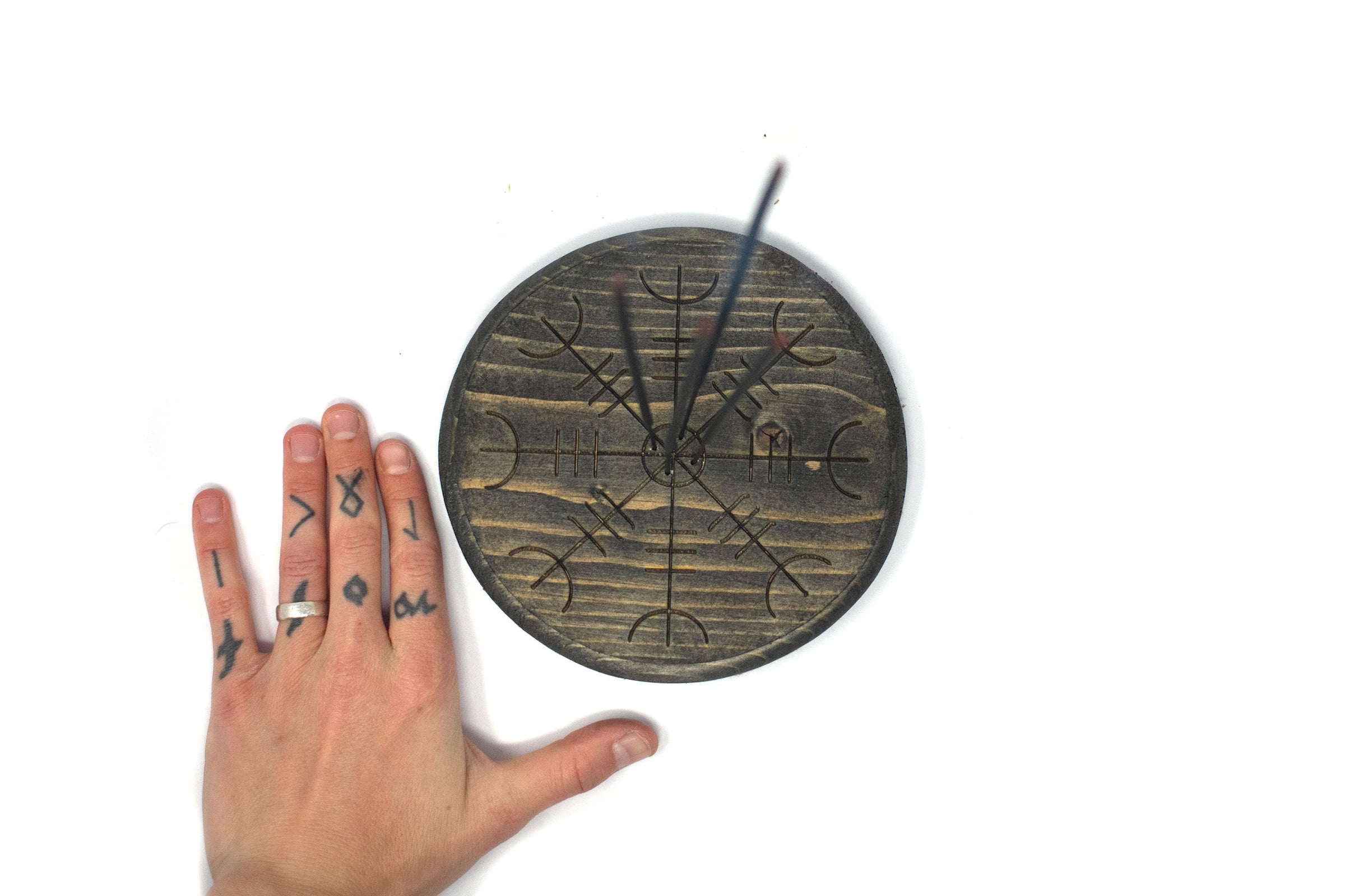 pagan incense dish, helm of awe, norse incense dish, wooden incense dish, witchy incense dish, viking incense dish