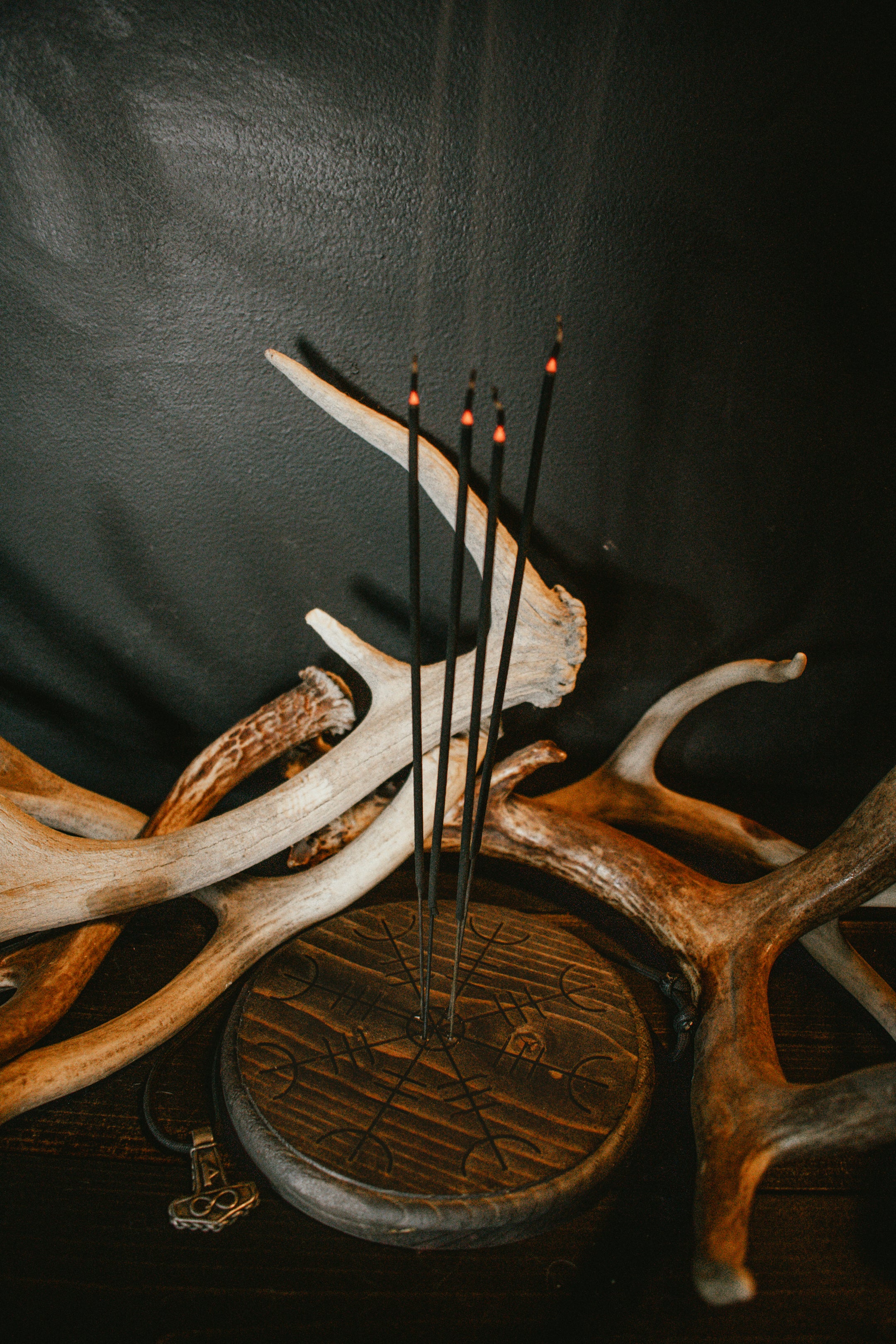 pagan incense dish, helm of awe, norse incense dish, wooden incense dish, witchy incense dish, viking incense dish