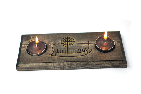 Image of viking ship petroglyph tealight candle holder
