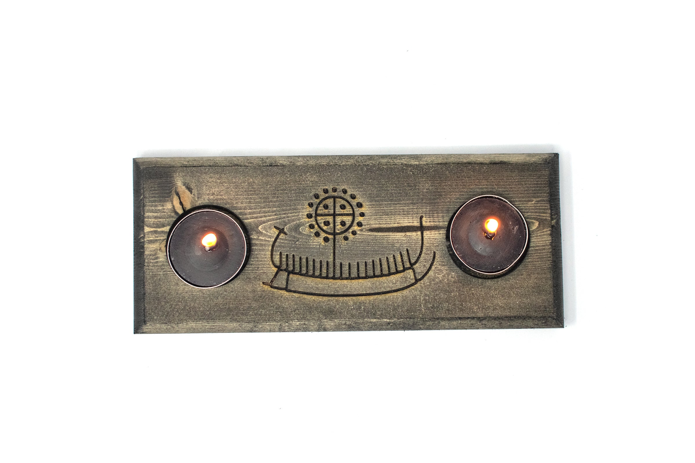 viking ship petroglyph tealight candle holder