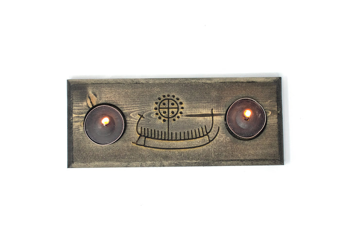 viking ship petroglyph tealight candle holder