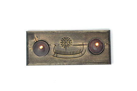 viking ship petroglyph tealight candle holder