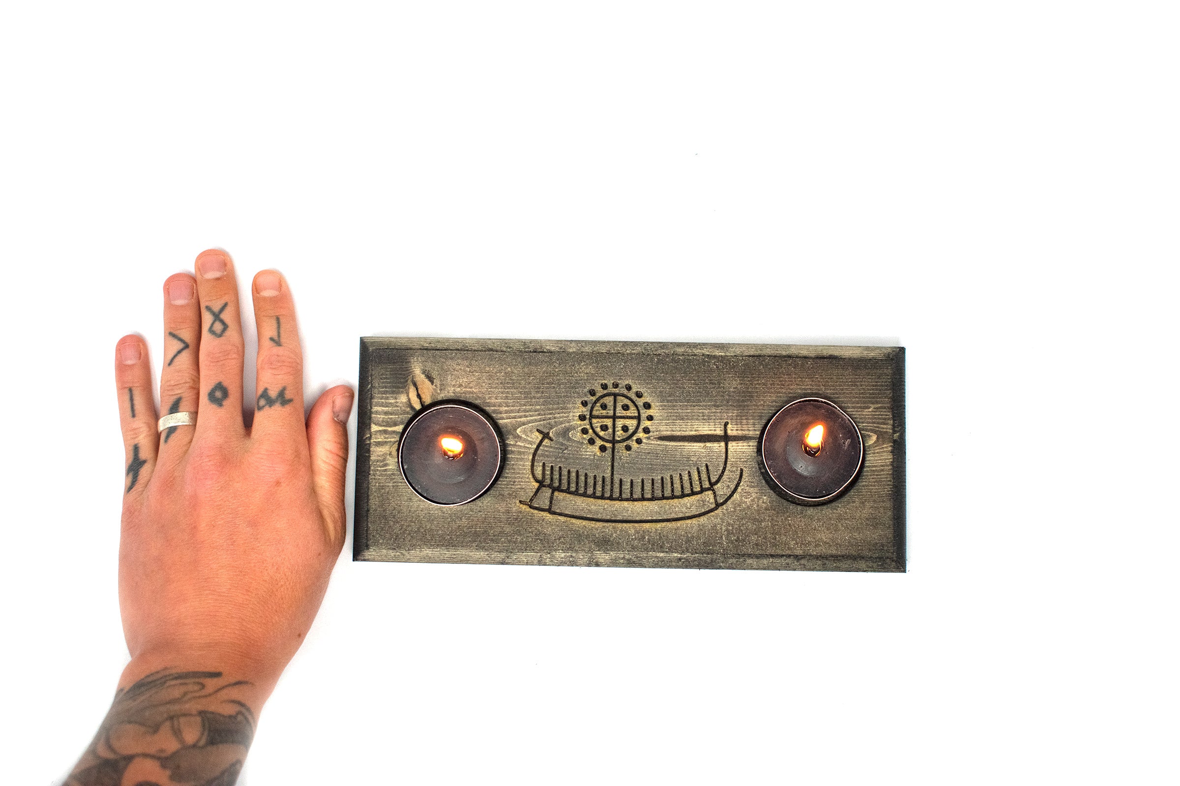 viking ship petroglyph tealight candle holder