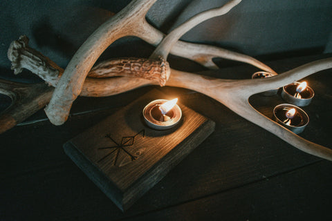 Image of Loki bindrune tealight candle holder