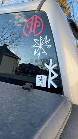 Image of bindrune decal, safe travels bindrune, viking decal, norse decal, pagan decal, asatru decal, heathen decal, safe travels stave